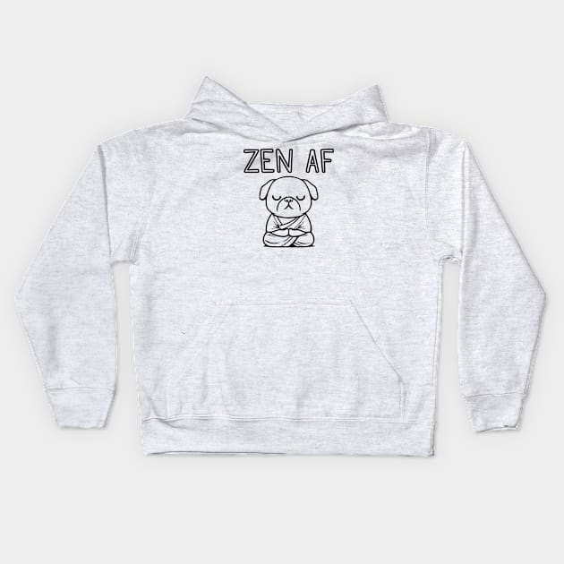 Cute Zen AF Meditating Cartoon Monk Pug Dog (outlines) Kids Hoodie by Elvdant